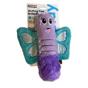 Petstages Stuffing Free Butterfly Squeaky Plush Dog Toy Purple Teal 69855 NEW